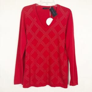 NWT Tommy Hilfiger V-Neck Pullover Red Studded Sweater Size Large